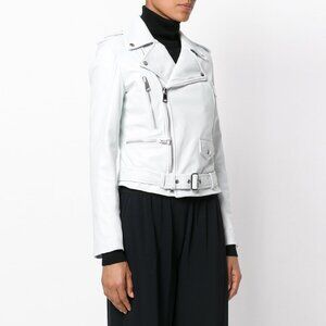 Manokhi Classic Biker Jacket in White